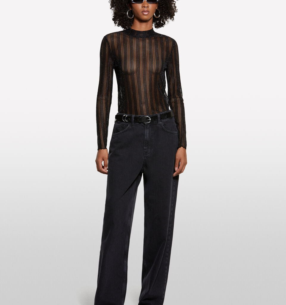 Μπλούζα διαφανής μαύρη - μπλουζάκια μακρυμάνικα γυναικεία - Μαυρο | Sisley image number 1